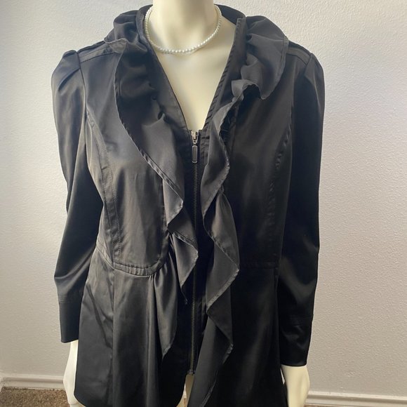 Ruby Cho Ruffle Jacket Black Front Zip Long Sleeve Size L - Picture 4 of 12